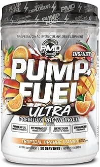 Sports Pump Fuel Ultra Insanity - Premium Pre Workout Powder & Muscle Pump, Greater Focus, Endurance & Recovery, Premium Creatine, Arginine & Beta Alanine, Tropical Orange Mango (30 Servings)