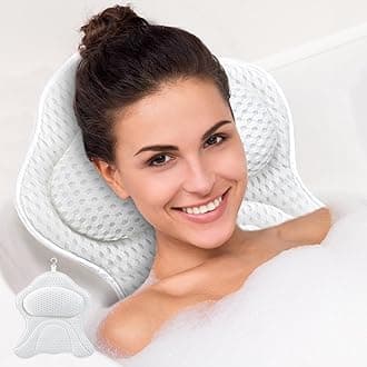 Bath Pillows for Tub Luxury Bathtub Pillow for Neck and Back Support, Soft Bath Tub Pillow Headrest Washable with 4D Mesh & Non-Slip Suction Cups, Relaxing Bath Accessories Spa Gifts for Women (White)