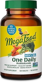 MegaFood Multivitamin for Men 55+ One Daily Mens Multivitamins, Methylated B12, Vitamin D3, C & Zinc - Healthy Aging, Bone & Muscle Health & Immune Support - Vegetarian - 120 Tablets