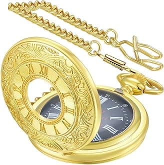 LYMFHCH Vintage Pocket Watch Roman Numerals Scale Quartz Pocket Watches with Chain Christmas Graduation Birthday Gifts Fathers Day