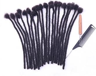 100% Real Human Hair Dreadlock Extensions, ADIASAI 0.8cm Thickness 12 Inch 10 Strands Can Be Dyed and Bleached Full Hand-made Loc Extensions for Men Women Kids 100% Unprocessed Natural Black