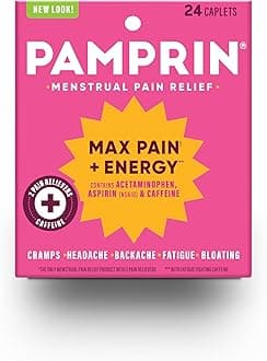Maximum Strength Max Pain and Energy Formula, Menstrual Period Symptoms Relief for Cramps, Bloating and Fatigue, 24 Caplets