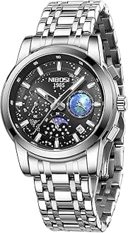 NIBOSI Mens Watches Analog Chronograph Watch with Calendar Waterproof Stainless Steel Strap Men's Wrist Watches Classic Dainty Business Dress Designer Quartz Watches for Men