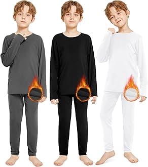 Resinta Kids Boys Thermal Underwear Set Kids Fleece Lined Base Layers Top & Bottom Toddler Long Johns for Kids Cold Winter