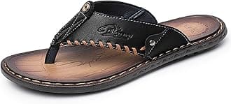 Mens Flip Flops Casual Leather Home Sandals For Mens Rubber Sole Slippers