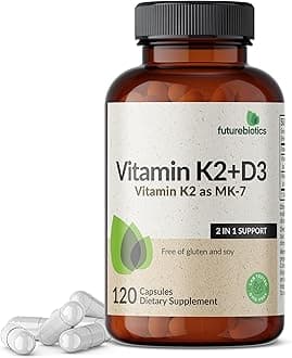 Vitamin K2 (MK7) with D3 Supplement - Non-GMO Formula - 5000 IU Vitamin D3 & 90 mcg Vitamin K2 MK-7, 120 Vegetarian Capsules