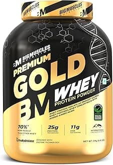 Bigmuscles Nutrition Premium Gold Whey [2Kg] | Informed Choice UK Certified | Isolate Whey Protein Blend | 25g Protein | 11g EAA | ProHydrolase Enzyme Technology [Salted Caramel]
