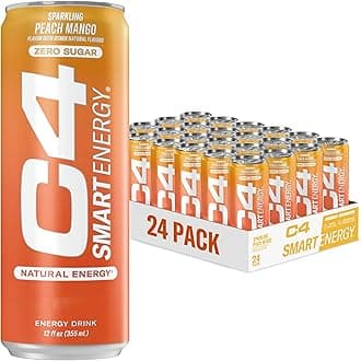C4 Smart Energy Drink - Sugar Free Performance Fuel & Nootropic Brain Booster, Coffee Substitute or Alternative | Peach Mango Nectar 12 Oz - 24 Pack