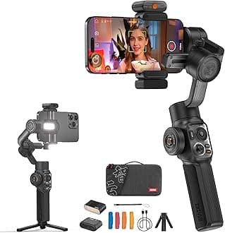 Smooth 5S AI Pro Gimbal Stabilizer for Smartphone 3-Axis Phone Gimbal with AI Tracker, Magnetic/Built-in Fill Light, Storage Bag, iPhone Stabilizer for Video Recording Filming Vlogging
