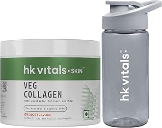 hk vitals Veg Collagen Supplement Powder (Orange, 120g) & Sipper | Pack of 2 | Collagen Peptides with Vitamin C, E | For Healthy Skin, Hair & Nails