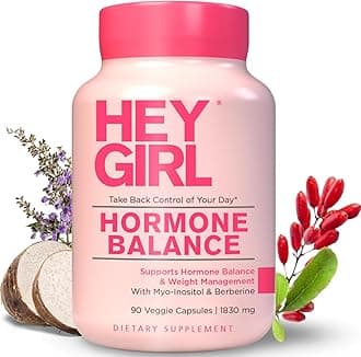 Hey Girl Hormone Balance for Women — 13-in-1 Menopause, PMS & Cycle Support — Mood & Hot Flash Support with Myo-Inositol, Berberine, Maca, Black Cohosh, DIM – 90 Capsules