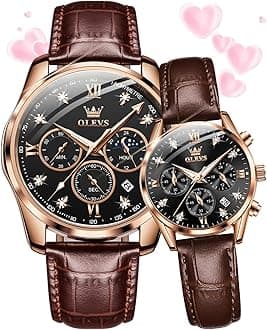 Valentines Couple Pair Quartz Watches His and Her Couple Set Leather Chronograph Diamond Wrist Watch Men Women Lovers Wedding Romantic Gifts Set of 2