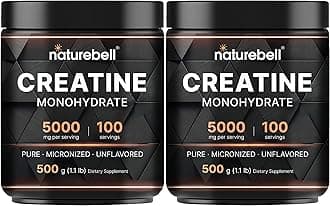 NatureBell 2 Pack Instant Creatine Monohydrate Powder 500g, 5,000mg Per Serving | Micronized, Pure, & Unflavored | Pre-Workout | Keto, Vegan, Filler-Free | 200 Servings (2.2 lb)