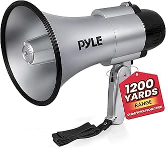 Pyle Portable Megaphone Speaker Siren Bullhorn - Compact, Battery Operated, 30W Power, Microphone, 2 Modes, PA Sound, 1200 Yards Range, Foldable Handle for Cheerleading and Police Use - (Silver)
