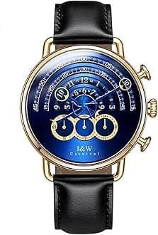 Unique Men’s Chronograph Watch | Leather Strap | 41MM Stainless Steel | Sapphire Glass | Japanese Quartz | 30M Water Resistant | Dress Casual Business Gold Wrist Watch for Men