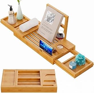 Bathtub Tray Caddy, Expandable Bath Tray-Bamboo