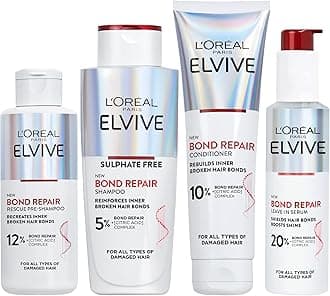 L’Oreal Paris Elvive Bond Repair Hero Set for Damaged Hair, Pre-Shampoo Treatment 200ml, Shampoo 200ml, Conditioner 150ml, Leave-In Serum 150ml, Intensive Repair Treatment, Rebuild Broken Hair