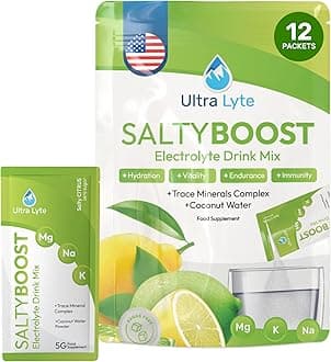 – Electrolytes Drink Mix - Sugar-Free Sachets with High Sodium, Trace Minerals, and Coconut Water - Hydration for Sports, Fitness, and Recovery (12 Servings (Pack of 1), Salty Citrus)