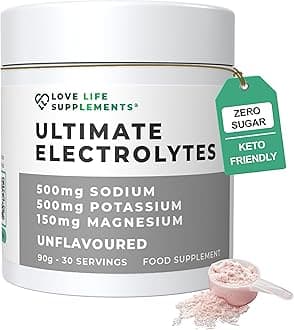 – Ultimate Electrolytes Powder Unflavoured, 500mg Sodium, 500mg Potassium, 150mg Magnesium, 30 Servings, Himalayan Salt, Hydration & Rehydration, Zero Sugar, Vegan - Love Life Supplements