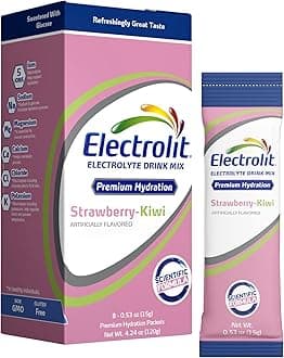 Electrolytes Powder Packets, Strawberry Kiwi 8 Pack, Powdered Hydration Packets for Dehydration & Rehydration, Post Workout Flavored Hydrating Drink Mix, Gluten Free Water Enhancer Sticks