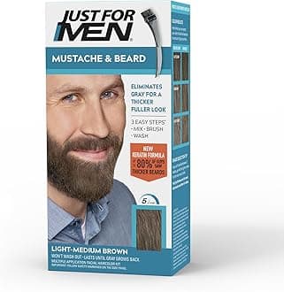 Mustache & Beard multiple uses Beard Coloring for Gray Hair with Brush. Keratin Biotin Aloe and Coconut Oil for Healthy Facial Hair Light Medium Brown M-30 Pack of 1 (Packaging May Vary)