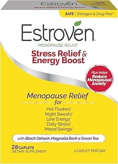 Stress Relief & Energy Boost for Menopause Relief - 28 Ct. - Clinically Proven Ingredients Provide Stress & Energy Support + Night Sweats & Hot Flash Relief - Drug-Free and Gluten-Free