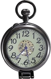 Waterproof Silver Magnifier Luminous Chain Fob Self Winding Automatic Skeleton Half Hunters Mechanical Pocket Watch