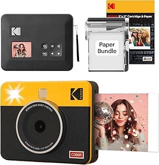 KODAK Mini Shot 3 Retro 3x3” Instant Digital Camera & Photo Printer, 38 Sheets, 2-in-1 Portable Print Camera, Bluetooth Smartphone Printer for iOS & Android, 4PASS Dye Sublimation, Yellow