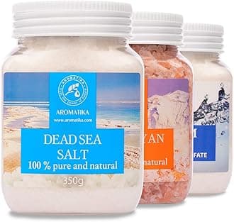 AROMATIKA Mineral Bath Salts Set – 3 x 350 g Epsom Salt, Himalayan Pink Salt & Dead Sea Salt, Natural Bath Soak for Good Sleep, Relaxation, Body Care, Beauty, Wellness & Aromatherapy Spa, Gift Idea