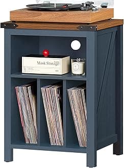 Joaxswe Record Player Stand with Vinyl Record Storage,Navy Blue Record Player Table Holds up to 160 Albums,Large Wood Turntable Stand Cabinet Dispaly Shelf for Living Room,Bedroom,Office