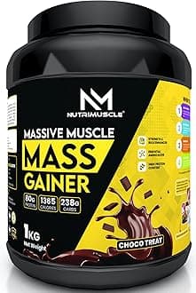 Nutrimuscle Massive Muscle Mass Gainer - 1kg - Choco Treat (Chocolate) Flavour for Mass, Muscle, Power & Strength Gain - Contains Complex Carbohydrates, Whey Protein, BCAA , Digestive Enzymes & Essential Vitamins & Minerals - Also Contains Nutrimuscle CREATINE MONOHYDRATE - High protein Gainer