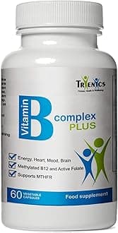High Strength Vitamin B Complex Plus – Folate, Methylcobalamin, VIT C, D3, Magnesium, Zinc, Choline, Support Immune System, Energy, Heart, Focus, Mood, 60 Capsules