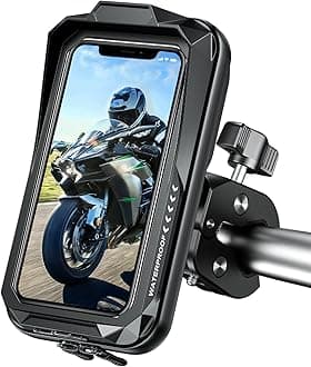 Motorcycle Phone Holder, Universal Bike Phone Holder Waterproof with Touch Screen and Sun Visor for Motorbike Bicycle Scooter Handlebar Phone Mount for 4.7-7.0'' Phone