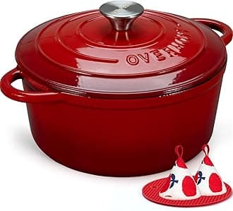 - Overmont 5.5QT Enameled Cast Iron Dutch Oven with Lid Cookbook Heavy-Duty Casserole with Dual handles for Braising, Stews, Roasting, Sourdough Baking