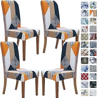 SPRINGRICO Polyester Chair Covers For Dining Room (Malibu, 4 Pack, Multicolor)