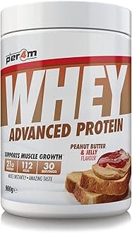 Per4m Whey Protein Powder | High Protein Shake for Muscle Growth & Recovery | Low Sugar Gym Supplement | Sports Nutrition Drink + Amino Acids (900g, Peanut Butter & Jelly)