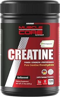 Muscle Core Creatine (Creapure®) I 100% Pure Monohyderate Creatine I Help to Increase Muscle Mass & Performance I Unflavoured I 600 Grams (120 Servings)