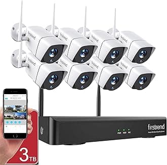 - 1080P Wireless Security Camera System, Firstrend 8CH Wireless NVR System with 8 pcs 1080P HD Security Camera and 3TB Hard Drive Pre-Installed, CCTV P2P for Indoor Outdoor for Home