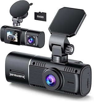 Dual Dash Cam Front and Inside 1080P Dash Camera for Cars IR Night Vision Car Camera for Taxi Accident Lock Parking Monitor 2 Mounting Options 64GB SD Card