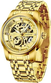 Mens Watch Skeleton Luxury Mechanical Stainless Steel Waterproof Black Automatic Self-Winding Roman Numerals Diamond Dial Wrist Watch