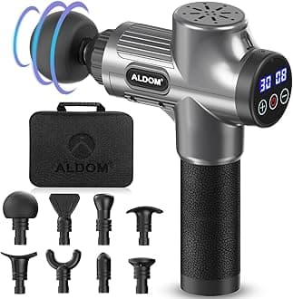 ALDOM Massage Gun Deep Tissue,Massage Gun, USB-C Rechargeable & Large Capacity, 8 Heads & 30 Adjustable Speeds Professional Handheld Percussion Massager for Men Women Body Muscle Recovery-Silvery Grey