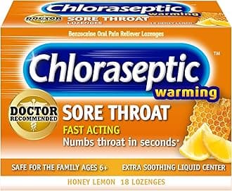 Chloraseptic Total Sore Throat Lozenges, Real Honey Lemon, Drops with Liquid Center to Numb and Warm Sore Throat, 18 Count
