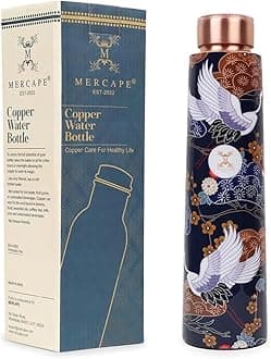 MERCAPE 100% Pure Copper Water Bottle Printed with Ample Design Experience Ayurvedic Harmony Pure Copper Water Bottle - Leak Proof, Joint Less for Office, Gym, School & Gift (900ml)