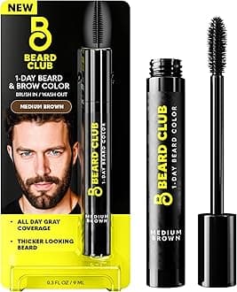 1 Day Temporary Beard Dye for Men - Medium Brown Beard, Mustache & Eyebrow Color for a Fuller, Well-Defined Look, Water & Sweat Resistant, Up to 30 Applications, 0.3 fl oz