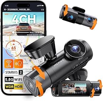 N5S 4 Channel 360° All Sides Dash Cam, STARVIS 2, IR Night Vision, 2.7K+1080P*2+2.5K Front Rear Inside Dashcam, WiFi, HDR/WDR, Voice Control, GPS,24H Parking Mode Dash Camera, Support 1TB