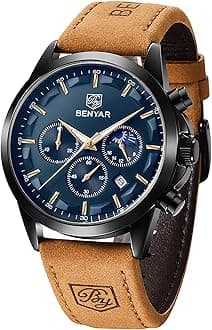 BY BENYAR - Chronograph Watch for Men, Perfect Quartz Movement, Water Resistant and Scratch Resistant, Analog Business Watch, black-blue, Business