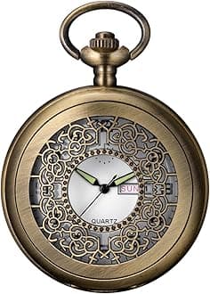 BOSHIYA Smooth Quartz Pocket Watches for Men Classic Arabic Digital Luminous Dial & Day Date Pocket Watch with Chain Christmas Graduation Birthday Gifts