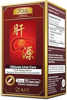 AFC Japan Ultimate Liver Care Cleanse Detox Supplement Formula – Supports Healthy Liver Function with Amino Acid L-Ornithine, L-Citrulline, L-Cystine, and Turmeric Extract, 90 Veggie Capsules