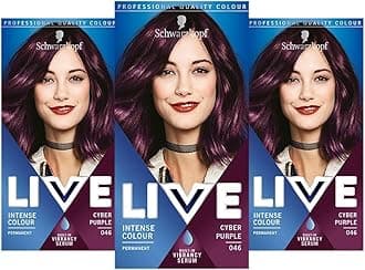 Schwarzkopf Live Intense Colour Purple Hair Dye, 3-Pack Permanent Colour with Vibrancy Serum, 046 Cyber Purple