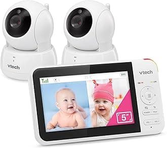 VM924-2 Video Baby Monitor with 2 Cameras, Pan and Tilt, Baby Monitor with 5 inch LCD Screen, Up to 17 Hrs Battery Life, 1.33x Zoom, Night Vision, 300m Long Range, Soothing Sounds, 2-Way Talk